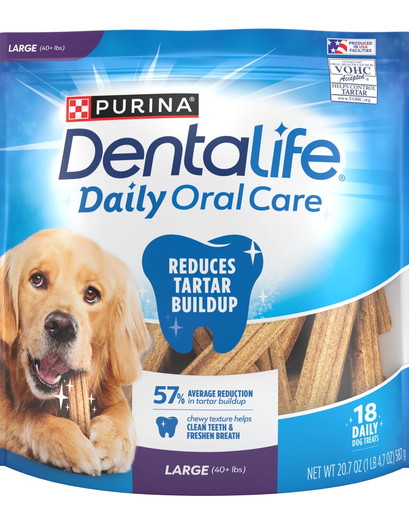 Purina  Daily Oral Care Large Dog Dental Treats with Chicken, 20.7 Oz Pouch (18 Count)