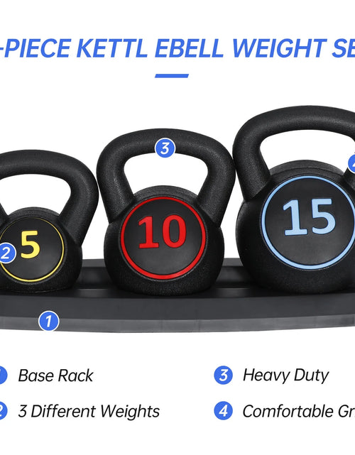 Load image into Gallery viewer, 3-Piece Kettlebell Set with Storage Rack Home Gym Exercise Fitness Weights
