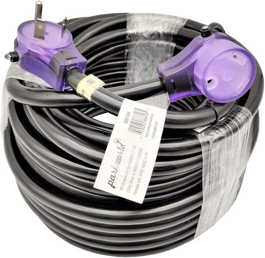 RV 30A Extension Cord NEMA TT-30 with Handle, Camper 30Amp TT-30P to TT-30R (75FT)