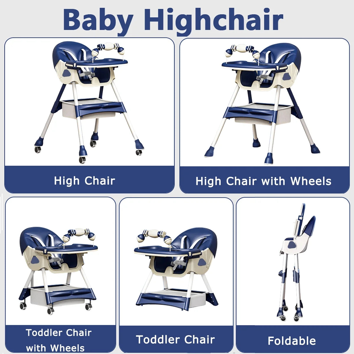 Portable High Chair for Babies Toddlers, 5-In-1 Foldable Baby High Chair for Travel, Brown