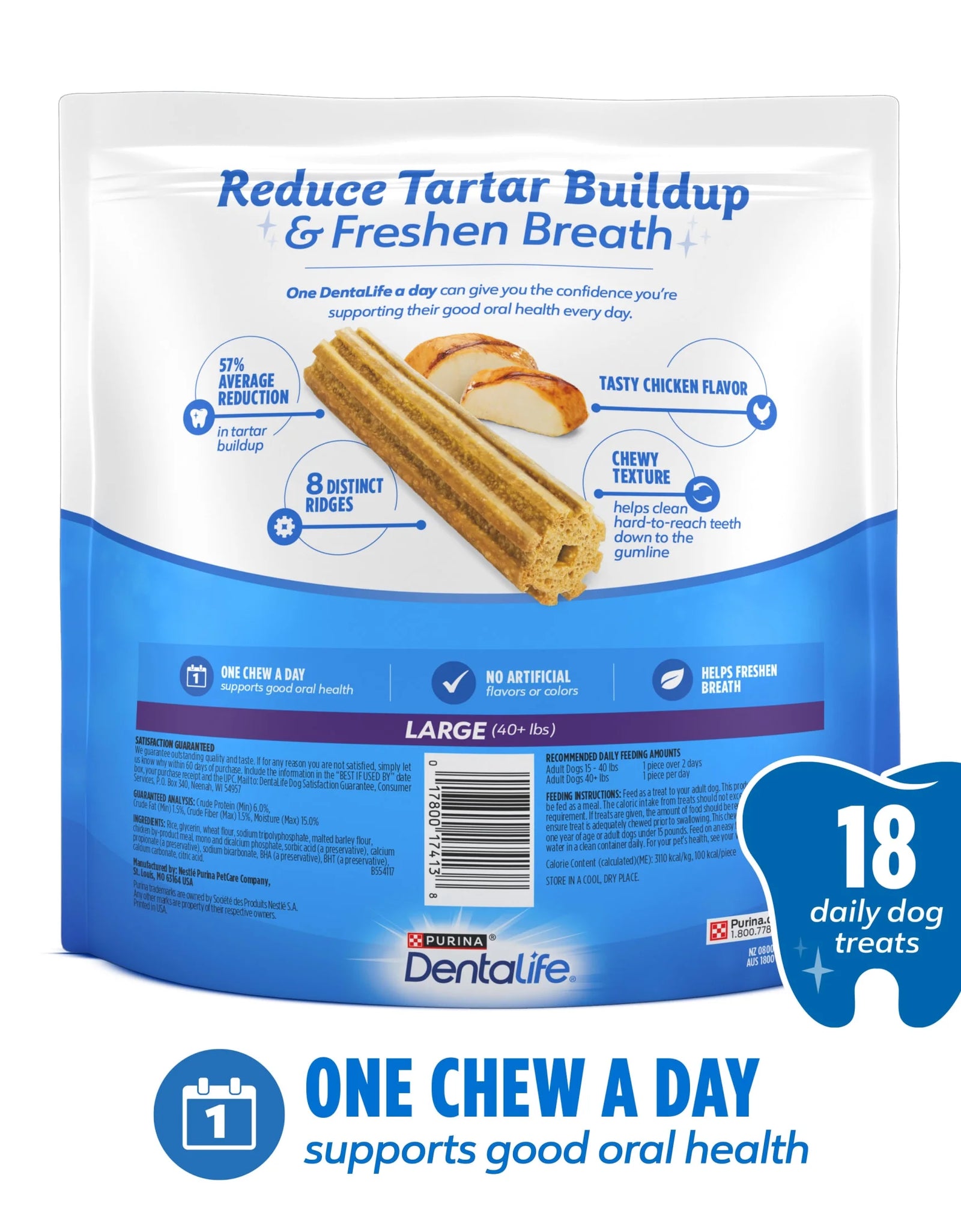 Purina  Daily Oral Care Large Dog Dental Treats with Chicken, 20.7 Oz Pouch (18 Count)