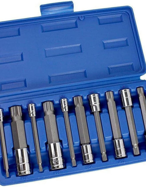 Load image into Gallery viewer, 10054A XZN Triple Square Spline Bit Socket Set | Extra Long 4” | 4Mm to 18Mm | 10-Piece Set | S2 and Cr-V Steel
