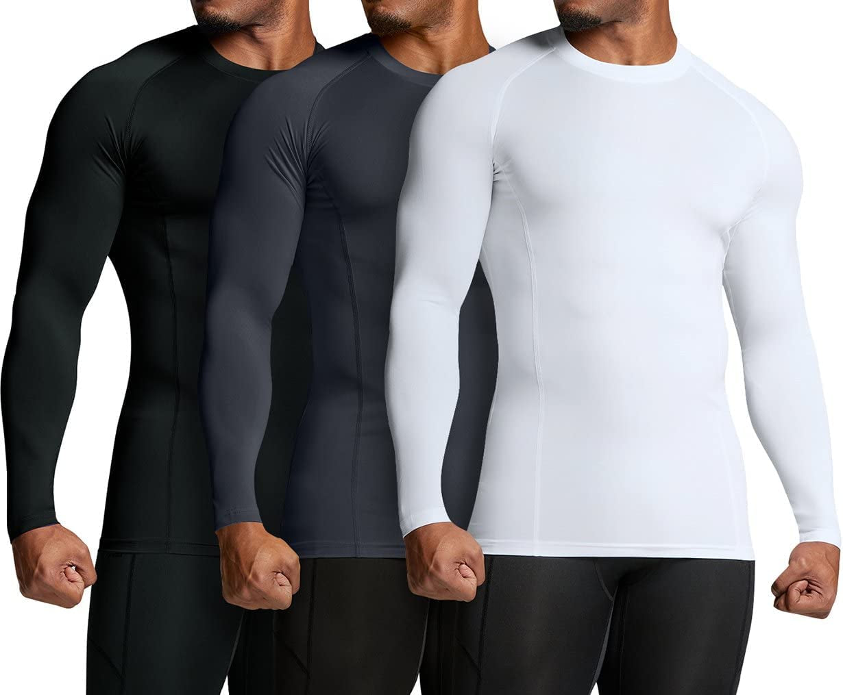 1 or 3 Pack Men'S UPF 50+ Long Sleeve Compression Shirts, Water Sports Rash Guard Base Layer, Athletic Workout Shirt