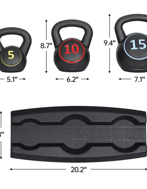 Load image into Gallery viewer, 3-Piece Kettlebell Set with Storage Rack Home Gym Exercise Fitness Weights
