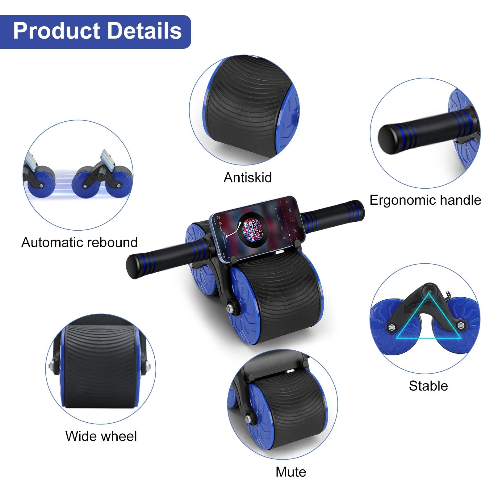 Ab Roller Wheel, Automatic Rebound Abdominal Wheel for Core Strength Training. Abdominal Wheel for Abs Workout Training Muscle Strength at Home Gym - Beginner to Advanced Fitness Equipment