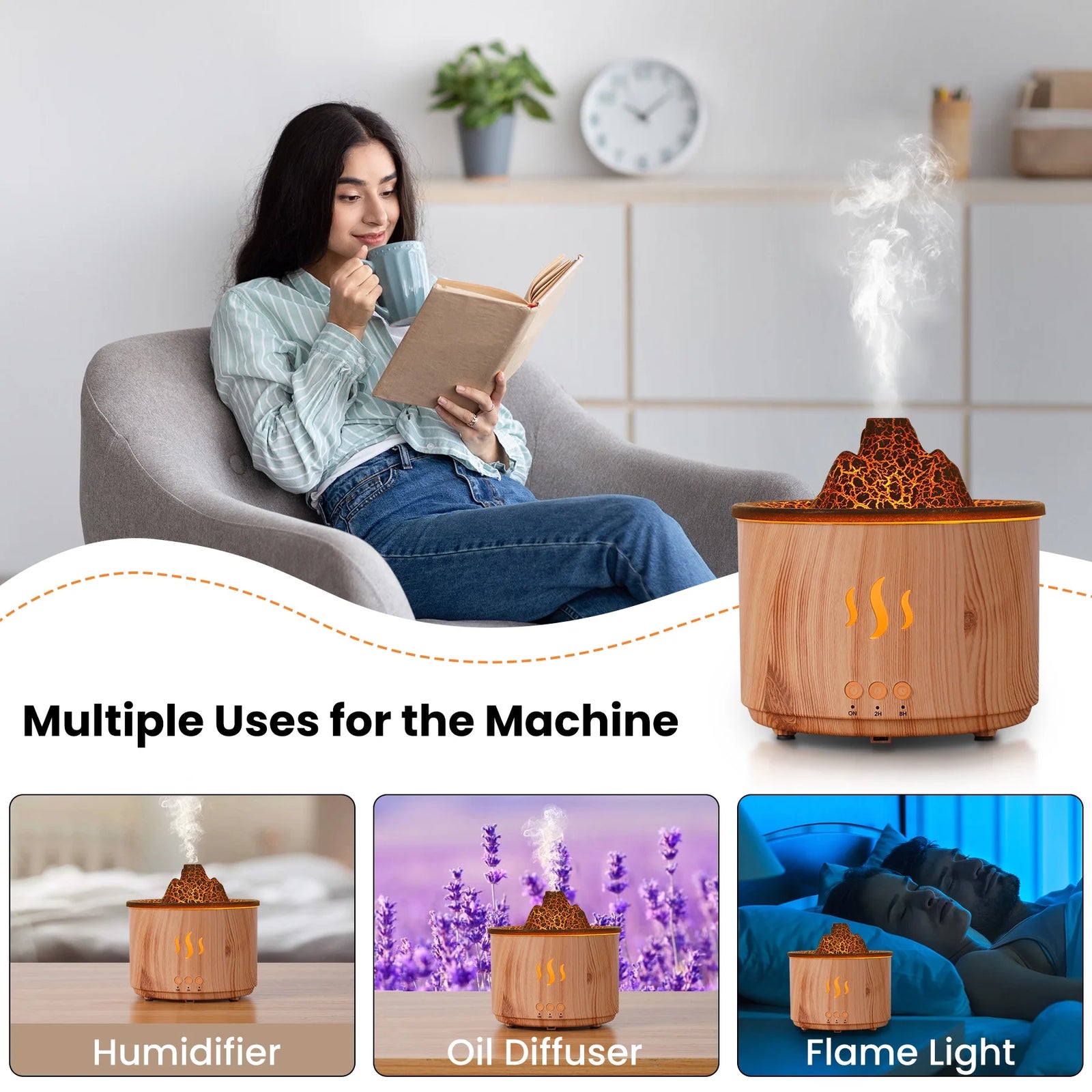 Essential Oil Diffuser,400Ml Flame Diffuser, Air Humidifier with Remote Control,For Bedroom Home, Wood Color