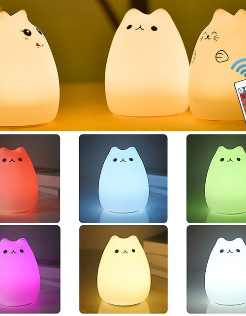 Load image into Gallery viewer, Cat Lamp, Remote Control Silicone Kitty Night Light for Kids Toddler Baby Girls Rechargeable Cute Kawaii Nightlight (Popurlarity Kitty)
