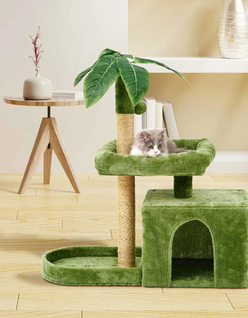 Load image into Gallery viewer, 31.5&quot; Cat Tree Cat Tower for Indoor Cats with Green Leaves, Cat Condo Cozy Plush Cat House with Hang Ball and Leaf Shape Design, Cat Furniture Pet House with Cat Scratching Posts, Green
