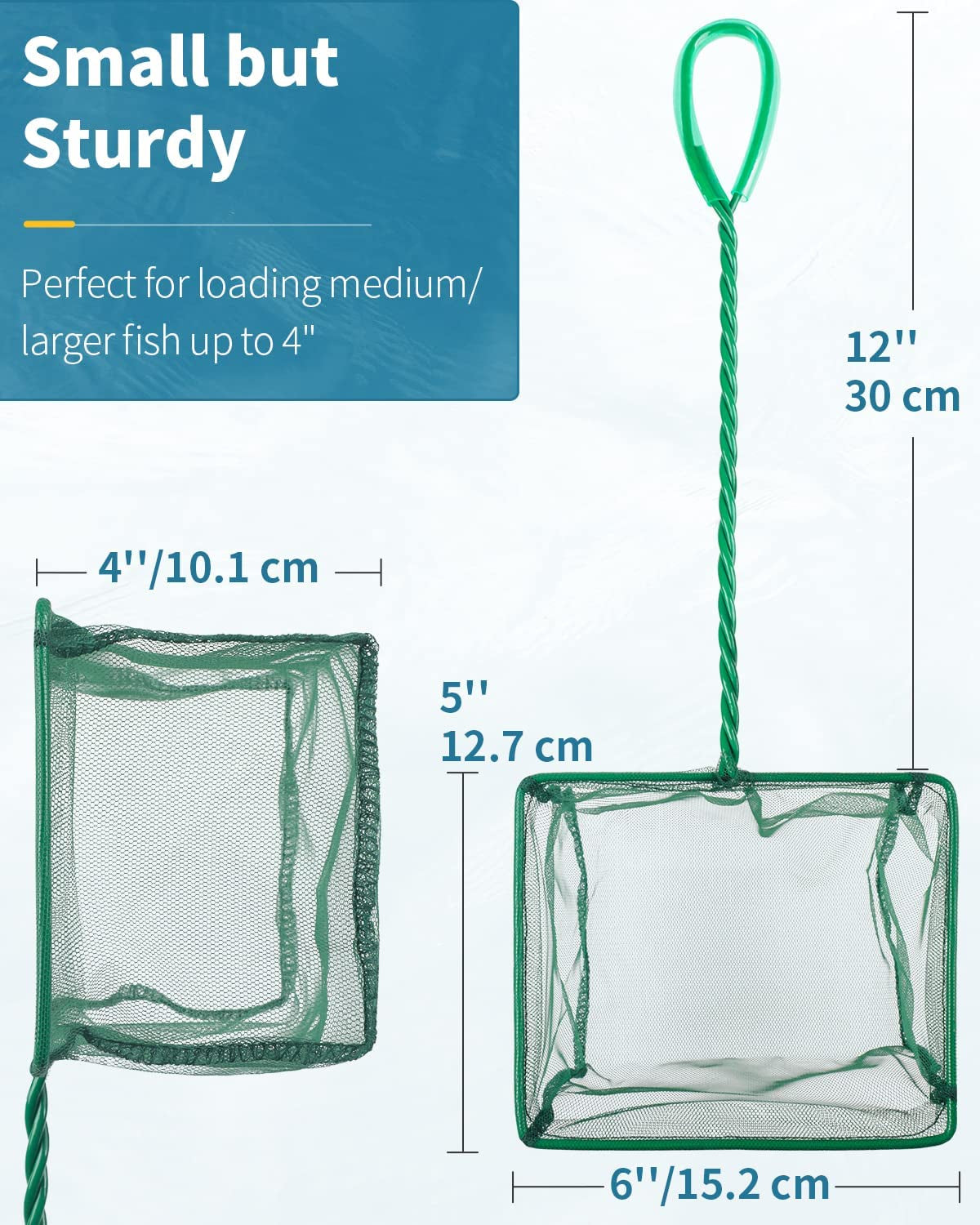 Aquarium Fish Net with Braided Metal Handle Square Net with Soft Fine Mesh Sludge Food Residue Wastes Skimming Cleaning Net for Fish Tanks Small Koi Ponds and Pools